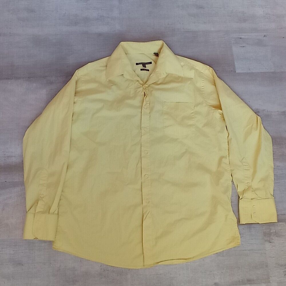 BCBG Maxazria Men's Button Down Shirt Long Sleeve XL Yellow 17 34/35